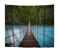 A.Monamour Tapisseries Décoratives Pont Suspendu Au-Dessus De La Rivière Bleue Dans La Forêt Tropicale Arbres Jungles Nature Paysage Imprimer Mur Tapisserie Murales Décors Art Pour Le Salon 153X102Cm