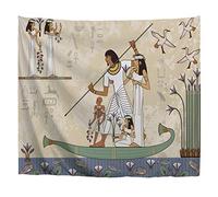 A.Monamour Tapisseries Égypte Ancienne Bannière Hiéroglyphe Égyptien Et Symbole Anubis Égypte Ancienne Scène De Bateau Peintures Murales Tableau en Polyester Imprimé Tenture Murale Tapisserie Rideau