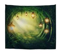 A.Monamour Tapisseries Magie Ronde Chemin D'Accès dans La Forêt Enchantée Lanterne Lumineuse Conte De Fées Art Tissu Hippie Mandala Tenture Murale Tapisserie pour Enfants Chambre Salon Dortoirs