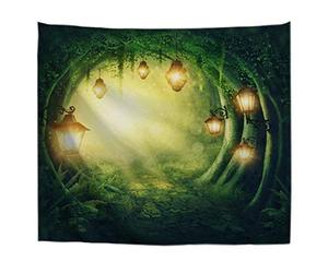 A.Monamour Tapisseries Magie Ronde Chemin D'Accès Dans La Forêt Enchantée Lanterne Lumineuse Conte De Fées Art Tissu Hippie Mandala Tenture Murale Tapisserie Pour Enfants Chambre Salon Dortoirs