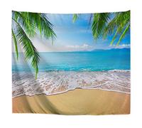 A.Monamour Tapisseries Palmier Océan Tropical Sable Plage Été Vacances Île Nature Paysage Paysage Image Imprimer Tissu Hippie Mandala Tenture Murale Tapisserie Pour Enfants Chambre Salon Dortoirs