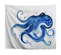 A.Monamour Tapisseries Pieuvre Bleue Silhouette Croquis Aquarelle Arrière-Plans Blancs Art Imprimé Tissu Tenture Murale Tapisserie Mur Art Décors pour La Maison Collège Dortoirs
