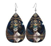 a MoonlitMasquerade (1) Boucles d'oreilles en cuir imprimé pour femme - Boucles d'oreilles pendantes en forme de larme, parfaites pour les fêtes et accessoires de costume, taille unique, cuir, sans