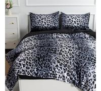 A Nice Night Parure de lit en Microfibre Super Douce et Soyeuse avec imprimé léopard - Taille Queen/Queen - Poids léger - Argentée - 223,5 x 223,5 cm