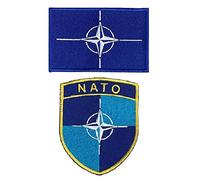 A-ONE Brassard ecusson brodé militaire OTAN + écusson drapeau bouclier OTAN cuir chaud, drapeau de l'organisation du traité atlantique brodé, écusson thermocollant pour vêtements, robes NO.422+423