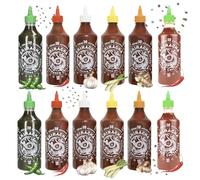 A-ONE Lot de 12 sauces Sriracha de 500 ml - Sauce chili avec 6 saveurs de 2 bouteilles chacune - Classique, Super Hot, ail, citronnelle, gingembre, vert - Végétarien