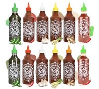 A-ONE Lot de 12 sauces Sriracha de 500 ml - Sauce chili avec 6 saveurs de 2 bouteilles chacune - Classique, Super Hot, ail, citronnelle, gingembre, vert - Végétarien