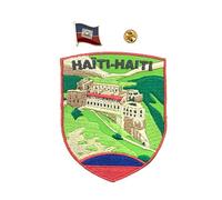 A-ONE Lot de 2 badges Haiti Landmark + épinglette drapeau Haiti - Patch de repère vintage - Bouton en métal - Pour chemises, jeans, vêtements, chapeaux -Patchs adhésifs N° 383P