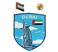 A-ONE Lot de 2 écussons brodés Dubai le Burj Al + épinglette drapeau des Émirats arabes unis, voilier et hôtel