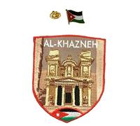 A-ONE Lot de 2 écussons de monuments Al-Khazneh + épinglette de drapeau de la Jordanie, Petra Landmark, Bedouin, Souvenir de trésor, Broderie N° 324P