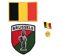 A-ONE Lot de 3 écussons Manneken Pis de Belgique + écusson drapeau de la Belgique + épinglette du drapeau de la Belgique, écusson brodé de bouclier, pinbadge pays n° 098B