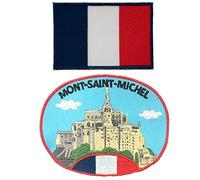 A-ONE Patch Paysage du Mont Saint Michel + badge drapeau du sac à dos de la France Accessoire de motard, badge vintage pour jeans, sacs à dos, chemises, bagages N° 443C, bleu, Taille unique