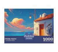 A Painting of The Sea in Greece with White Walls 1000 Pièces Carton Extra-épais Puzzle À Faire Soi-même Sea Beach Stimulant Et Éducatif Jeu Familial Puzzles pour Adultes Et Enfants 38x26cm/1000pcs
