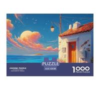A Painting of The Sea in Greece with White Walls 1000 Pièces Carton Extra-épais Puzzle De Qualité Supérieure Sea Beach Extrêmement Difficile Défi Unique Puzzles Cadeaux Pour La Famille Et Les Amis 52x