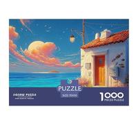 A Painting of The Sea in Greece with White Walls 1000 Pièces Carton Premium Puzzle À Faire Soi-même Sea Beach Stimulant Et Éducatif Défi Unique Puzzles pour Adultes Et Enfants 70x50cm/1000pcs