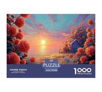 A Path Leading to The Sea Roses in Full Bloom 1000 Pièces Carton Extra-épais Coffret De Puzzles Spring Landscape Anti-Stress Défi Unique Puzzles pour Adultes Et Enfants 52x38cm/1000pcs