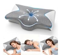 A-Pce Oreiller Cervical Ergonomique, 2 en 1 Oreiller à Mémoire de Forme, Soutien Orthopédique pour Soulager Douleurs du Cou et du Dos, Adapté aux Dormeurs de Côté/Dos/Ventre, Gris-Blanc