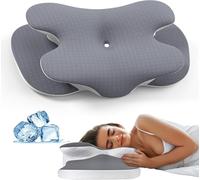 A-Pce Oreiller Orthopédique Ergonomique Standard en Mousse À Mémoire De Forme avec Taie d'oreiller Amovible en Soie Glacée pour Les Personnes Dormant sur Le Côté, sur Le Dos, Les Côtés,Le Ventre