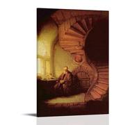 A Philosopher in Thought-RembrandtWall Art Peinture décorative minimaliste moderne Poster imperméable facile à entretenir Salon Chambre Fond mural pour améliorer le style 20 x 30 cm Style cadre