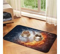 A Picture of A Baseball in Water and Fire,Waterproof Pet Feeding Mat,PU Leather Placemats for Cat Dog Water Bowl,Food Mats,40x60cm