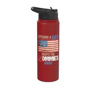 A Pledge A Day Keeps The Commies Away American Flag America Stainless Steel Insulated Water Bottle