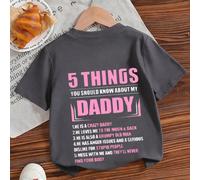 À propos de mon papa - 5 choses... T-shirt imprimé, tissu doux et confortable, convient pour les sports de plein air des filles, le port quotidien, décontracté tout-aller pour le printemps et l'été 6Y