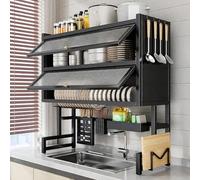 À propos de The Sink Dish Drying Rack Space-Saving 3 niveaux With Cover Dish Rack With Dustproof Cover And Knife Holder Large Capacity Kitchen Organizer For Plates, Bowls, And Pots(Black,65cm)