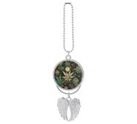 A Puff in Time - Breloque ailes d'ange gardien de marijuana - Accessoire à suspendre pour rétroviseur de voiture - Pendentif de voiture pour femme - Décoration d'intérieur à suspendre - Argenté