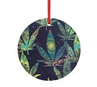A Puff In Time Décoration à suspendre pour sapin de Noël en aluminium double face Motif marijuana