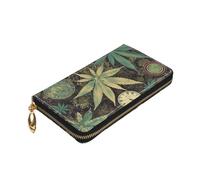 A Puff in Time Portefeuille en cuir avec fermeture éclair pour femme Motif marijuana Grande capacité Porte-cartes pour homme et femme Noir Taille unique Noir Taille unique, Noir , Taille unique