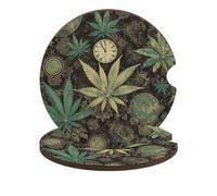 A Puff in Time Weed Lot de 2 dessous de verre universels antidérapants avec base en liège et encoche de doigt pour voiture pour homme et femme