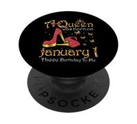 A Queen Was Born on Janvier 1, 1er Janvier Anniversaire PopSockets PopGrip Adhésif
