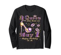 A Queen Was Born on May 1 Violet High Heel Birthday Manche Longue