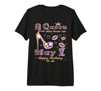 A Queen Was Born on May 1 Violet High Heel Birthday T-Shirt Haut de Gamme