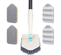 à Récurer Multifonctionnelle 3 en 1,de Nettoyage de 128 cm avec Manche Amovible,2 Têtes d'éponge 2 Chiffons en Fibre,à Récurer pour Baignoire Toilettes Sol