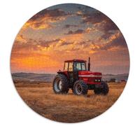 A Red Articulated Tractor Drives Across The Pasture, A Beautiful Soleilset in The Distance | pour Adultes || 1000pcs (67.5x67.5cm) Puzzles Jeux ÉduChatifs Puzzles De Décoration Intérieure