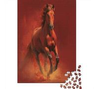 A Red Cheval Gallops in Against A Red Background.Puzzles pour Adultes 70x50cm/1000pcs,Jeux De Défi