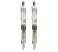 A Red Train is Driving on The Stone Arch Bridge Lot de 2 stylos à bille rétractables Encre bleue Pointe fine 0,5 mm Fournitures de bureau