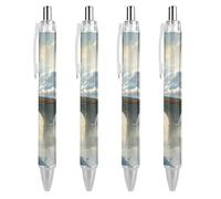 A Red Train is Driving on The Stone Arch Bridge Lot de 4 stylos à bille rétractables Encre bleue Pointe fine 0,5 mm Fournitures de bureau