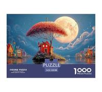 A Red Umbrella with Houses And Trees Floating 1000 Pièces Papier Écologique Résistant Coffret De Puzzles Country Charm Scene Stimulant Et Éducatif Jeu Familial Puzzles Pour Adultes Et Enfants 52x38cm/