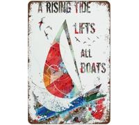 A Rising Tide Lifts All Boats A Rising Tide Citation Aquarelle JFK Discours Illustration E Arts et Sciences Bureau Laboratoire Bibliothèque Hall Hôpital Musée Panneau mural en aluminium 15,2 x 20,3 cm