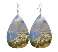 A Rural Town Boucles d'oreilles en cuir en forme de larme pour femme - Boucles d'oreilles pendantes légères en PVC avec crochets en argent 925, imprimés double face | Cadeau hypoallergénique