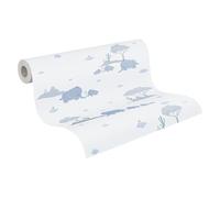 A.S. Création 381281 Little Love Papier peint sans PVC pour chambre d'enfant Motif éléphants Bleu/gris/blanc/vert/jaune satiné