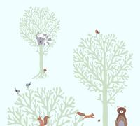 A.S. Création 381342 Little Love Papier peint sans PVC pour chambre d'enfant Motif animaux de la forêt Vert/marron/gris/blanc satiné
