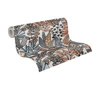 A.S. Création 390952 Papier peint floral blanc noir orange bleu antigua - Plantes papier peint intissé - 10,05 m x 0,53 m fabriqué en Allemagne