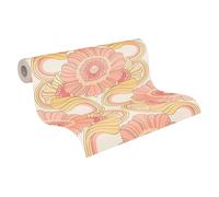 A.S. Création 395305-Papier peint intissé rétro années 70 8,50 m x 0,53 m Motif floral Jaune Rose Blanc Rouge Beige