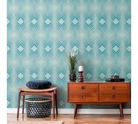 Livingwalls Papier peint intissé style rétro années 70 8,50 x 0,53 m Bleu clair