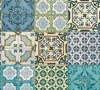 A.S. Authentic Walls 364851 36485-1 Papier peint non-tissé Motif carrelage portugais 10,05 m x 0,53 m Bleu/jaune/vert Fabriqué en Allemagne