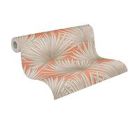 A.S. Création Antigua 390903 Papier peint floral non tissé Motif palmier Orange Greige Blanc 10,05 m x 0,53 m Fabriqué en Allemagne