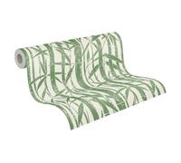 A.S. Création ATTRACTIVE 790882 Lot de 3 papiers peints non tissés - Motifs floraux et graphiques - Couleurs naturelles - Surface texturée - Naturel - Bambou - 10,05 m x 0,53 m - Vert/blanc